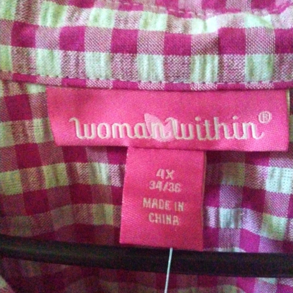 Gingham Red White Button Up Woman Within Button Up Elbow Slvs. Country Casual 4X - Picture 2 of 8